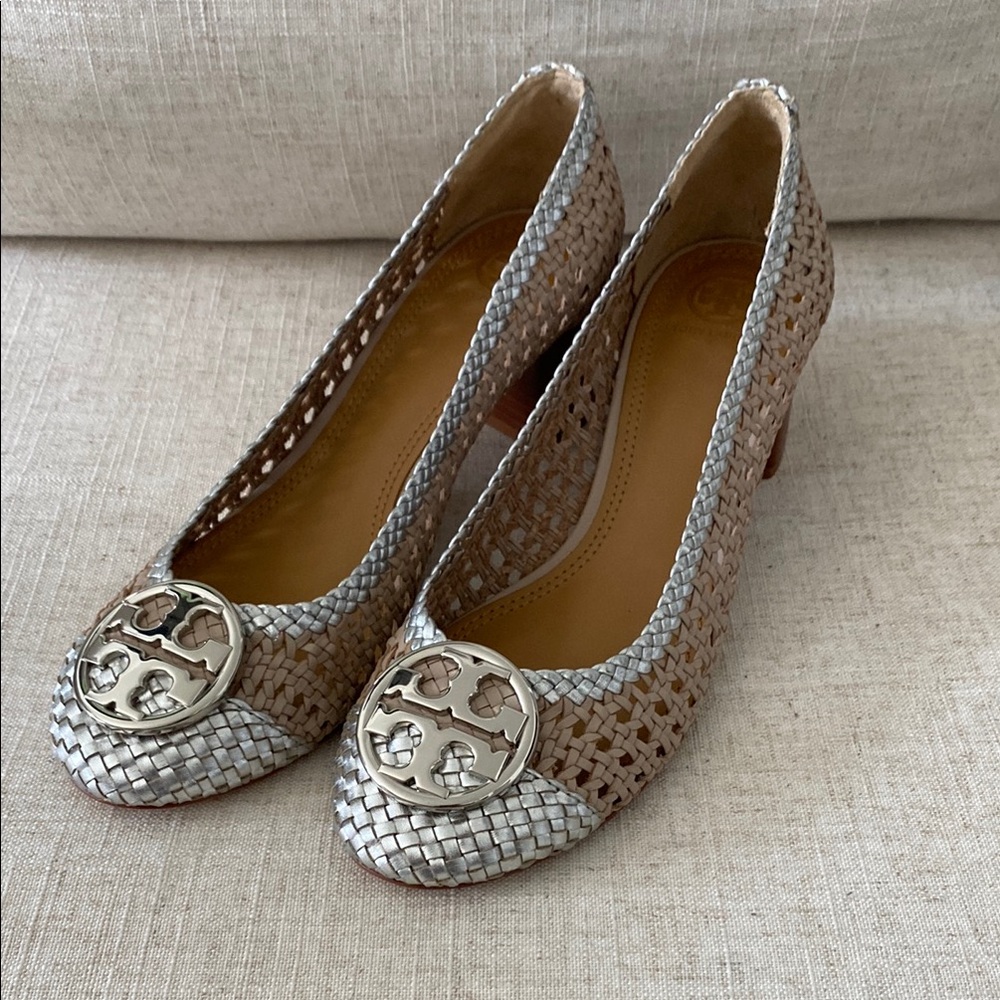 Tory Burch Leather Woven Heel Pumps